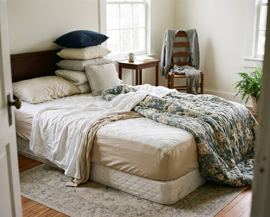 A tired, badly made bed