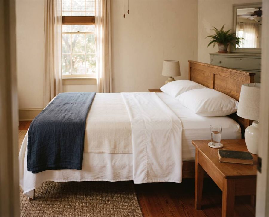 A crisp hotel-made bed